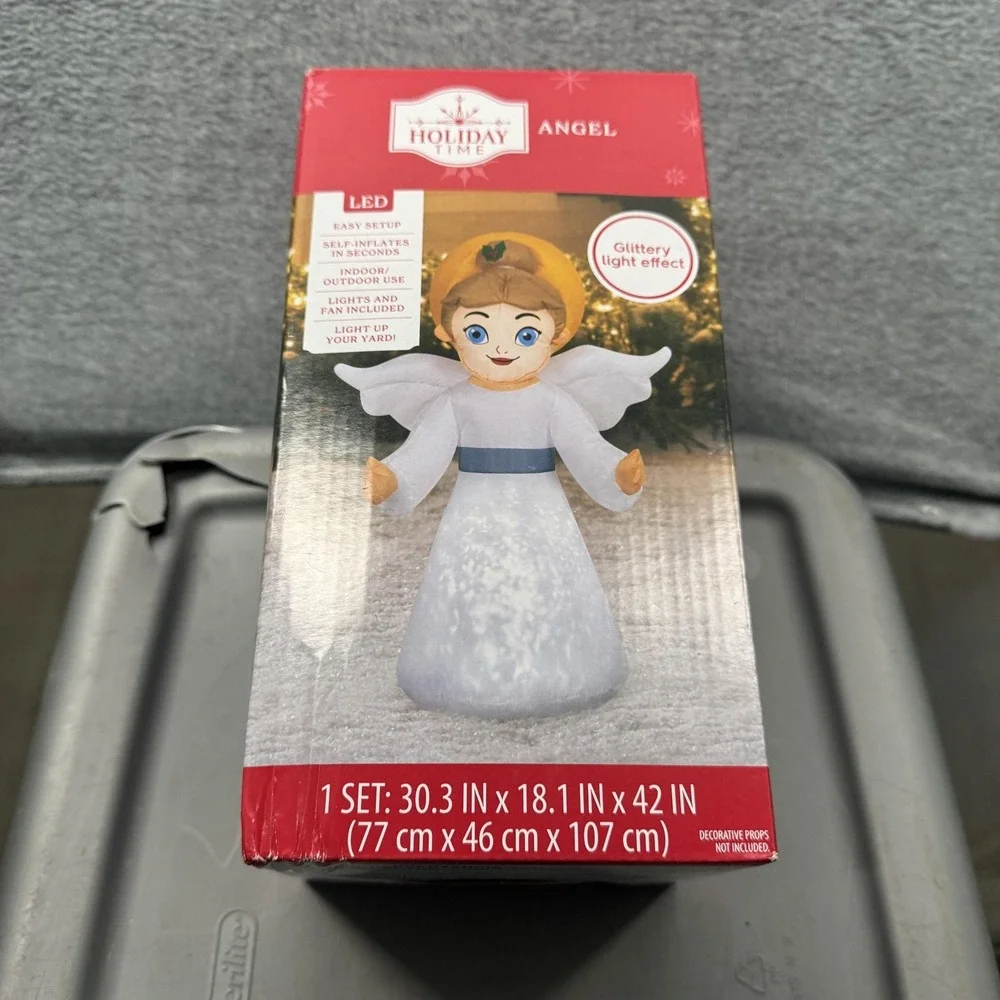Holiday Time Angel Inflatable 3.5ft White LED Glitter Light Effect Christmas NEW